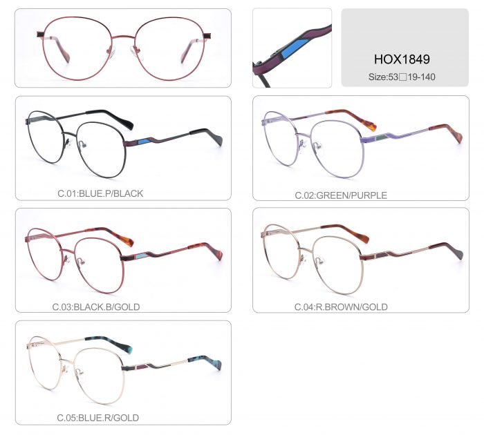 HOX1849 round frame acetate and metal optical glasses